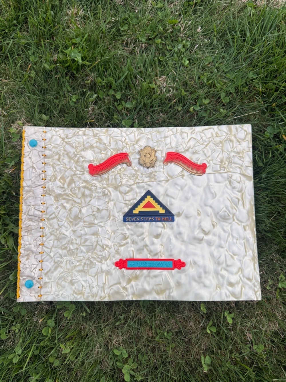 Vintage Cream Marbled Binder with Colorful Patches